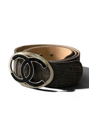 Chanel 07P CC Logo Buckle Denim Leather Belt 36/90 Gray